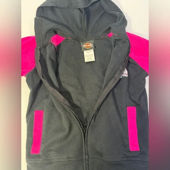 Harley Davidson Girls Hoodie Jacket 4T Pink Black Zip Up Genuine Motorcycle - Picture 10 of 16